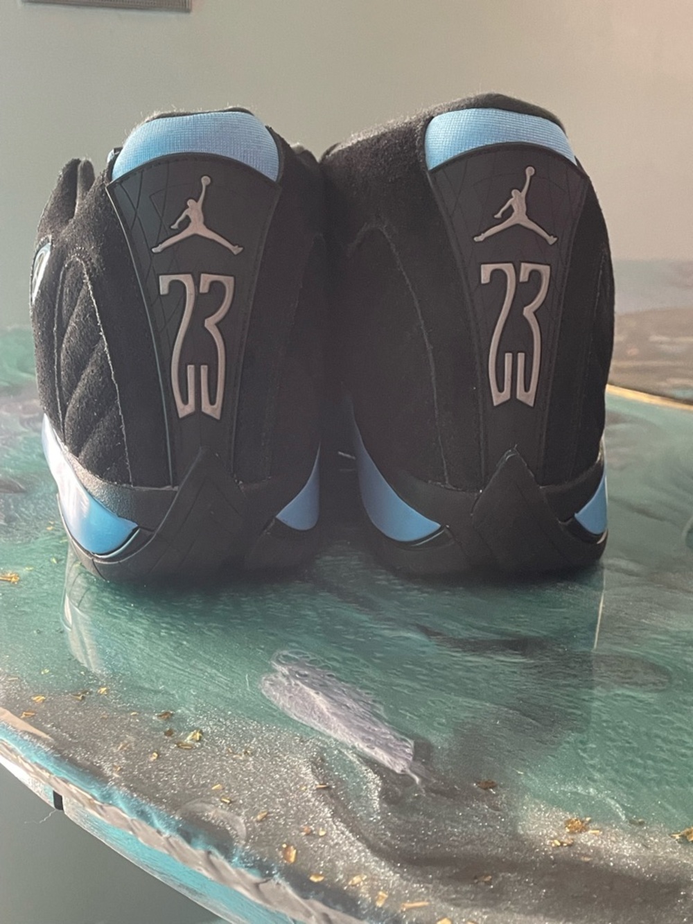 Air Jordan 14 Retro Men’s Black and University Blue Retro Sneakers - Picture 2 of 12